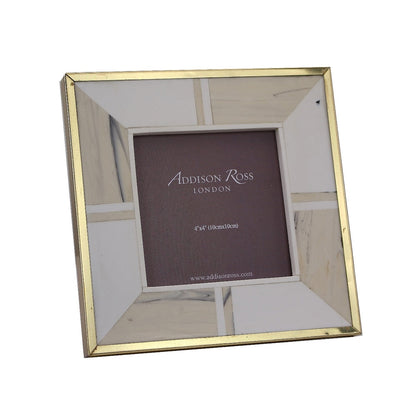 White Bone Photo Frame With Brass Border 4"x4" by Addison Ross
