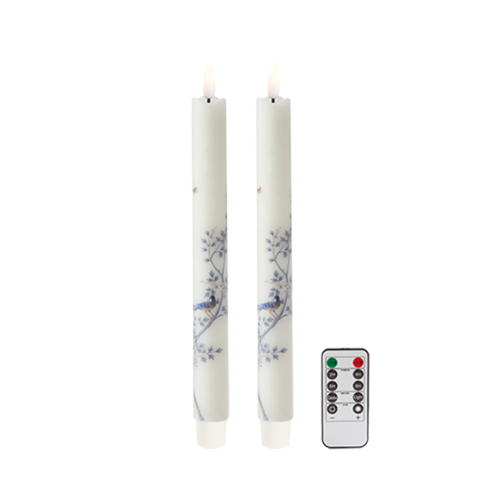 White Chinoiserie LED Candles - Set of 2 23cm by Addison Ross
