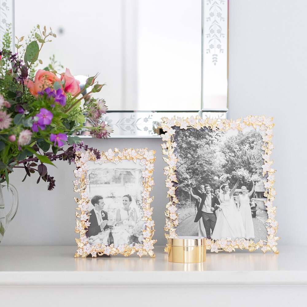 White Enamel Flower & Gold Plated Photo Frame by Addison Ross Additional Image-2