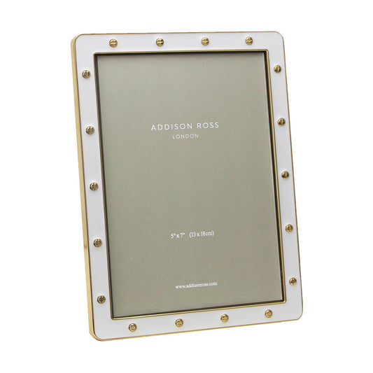White Enamel & Gold Locket Frame 5"x7" by Addison Ross