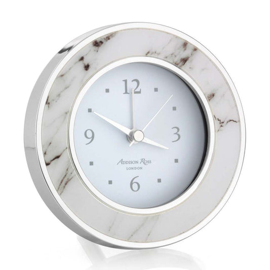 White Marble Silver Alarm Clock by Addison Ross 