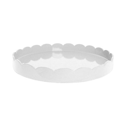 White Round Medium Lacquered Scallop Tray 16"x16" by Addison Ross