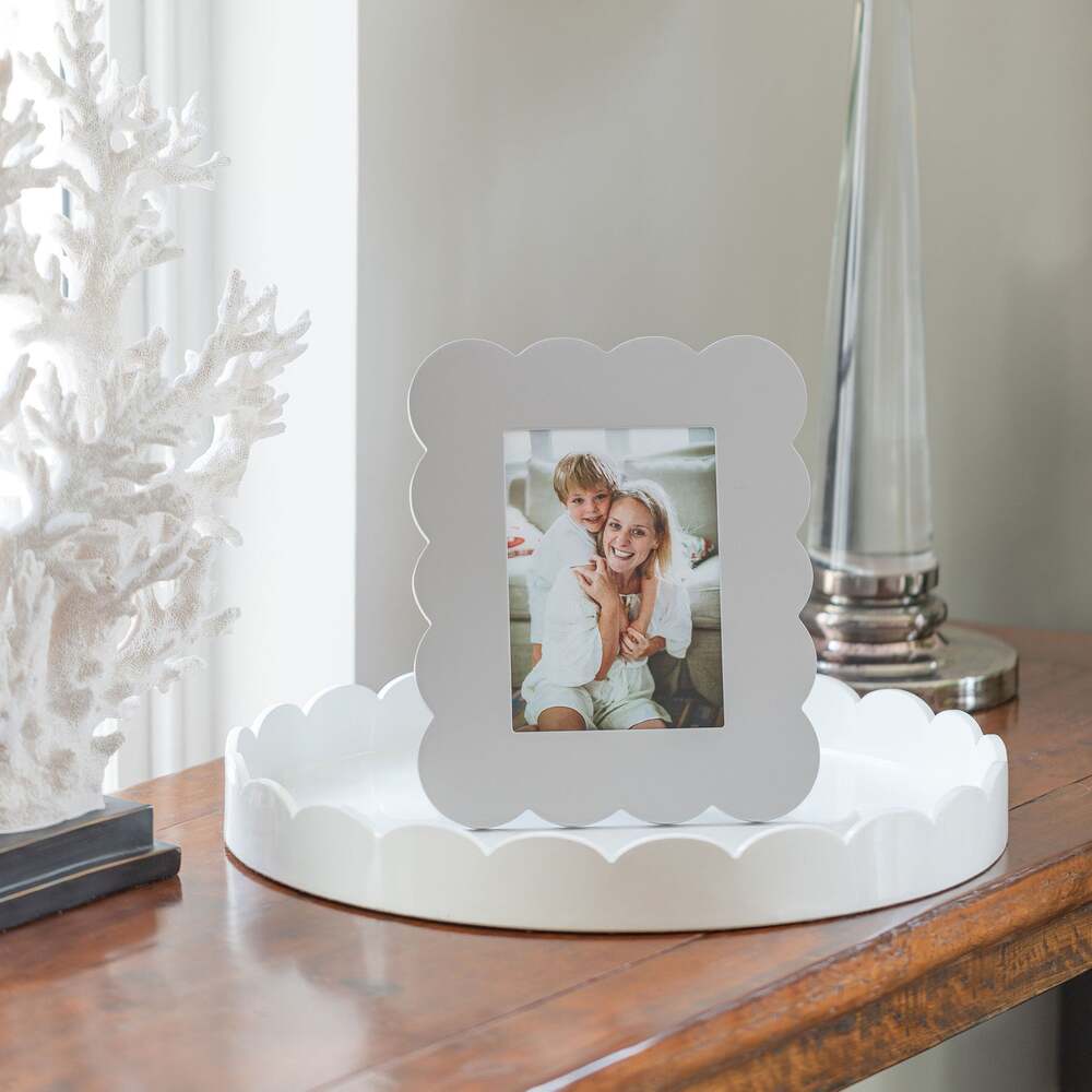 White Round Medium Lacquered Scallop Tray 16"x16" by Addison Ross Additional Image-2