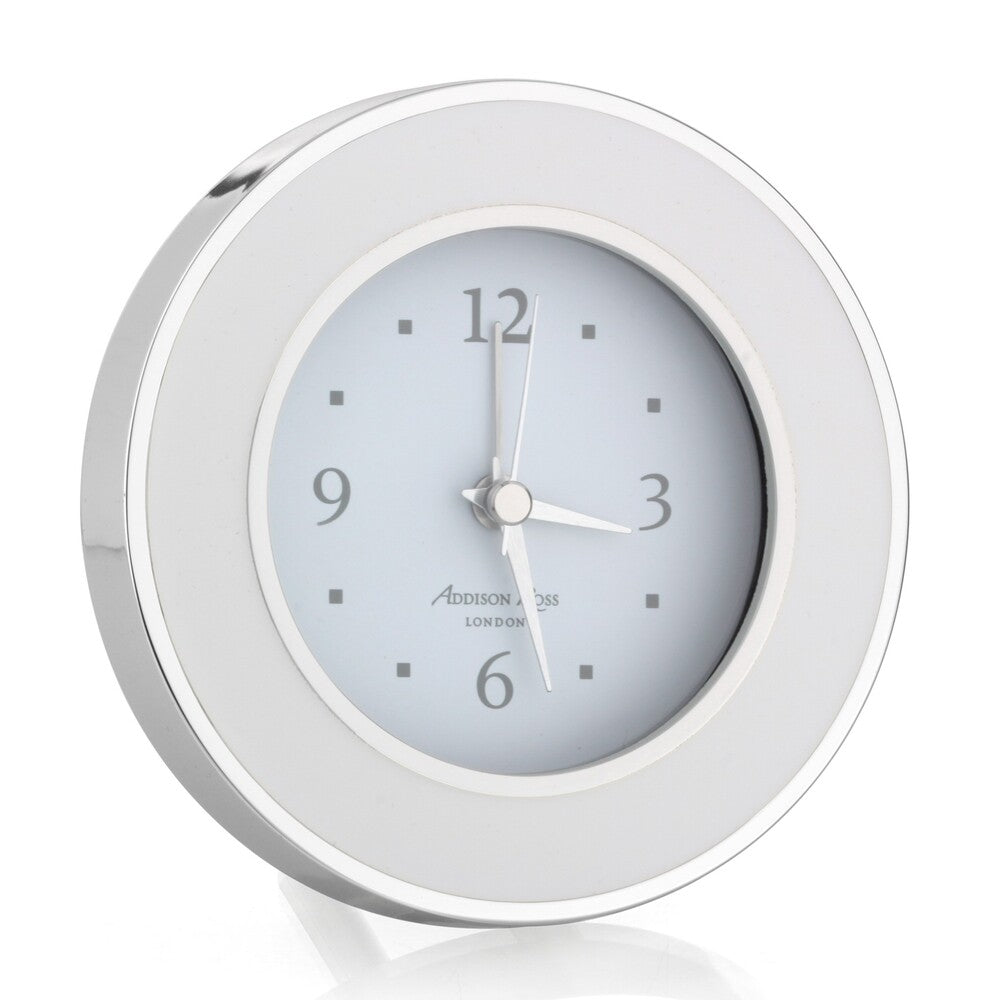 White & Silver Silent Alarm Clock by Addison Ross