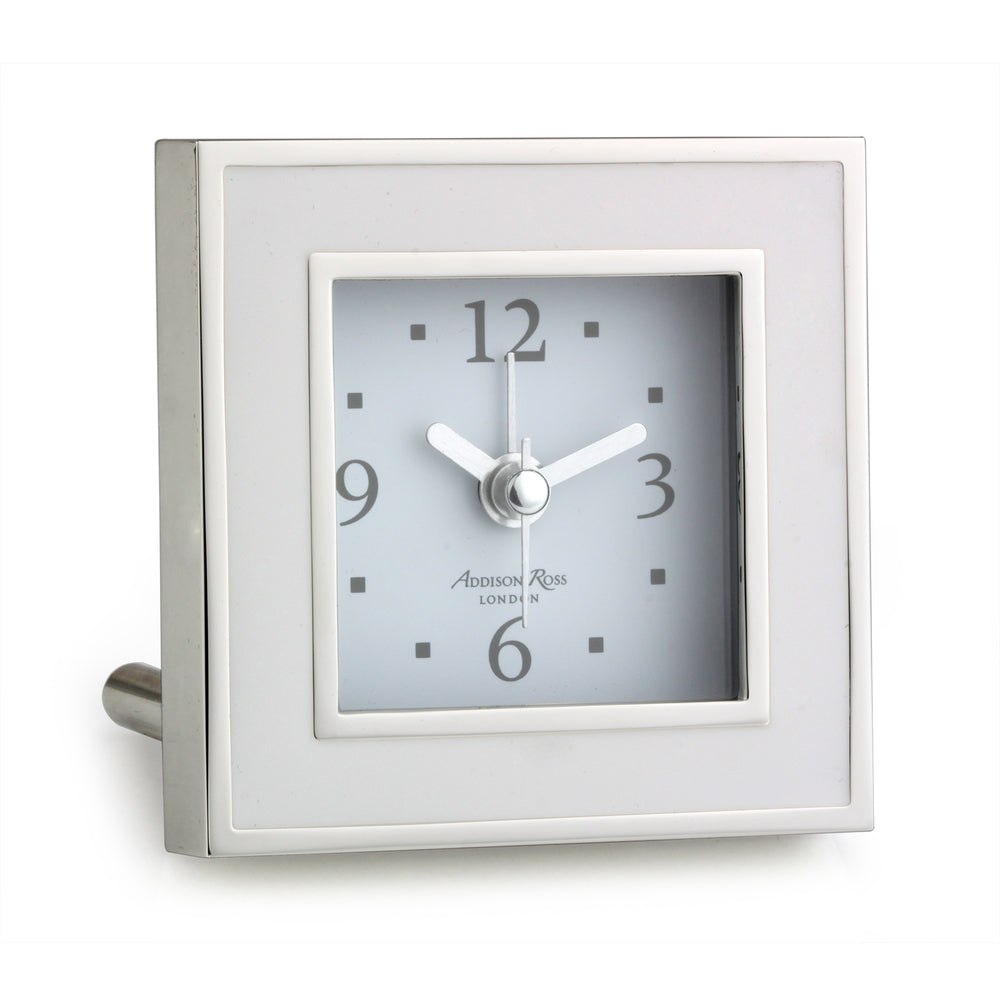 White & Silver Square Silent Alarm Clock by Addison Ross