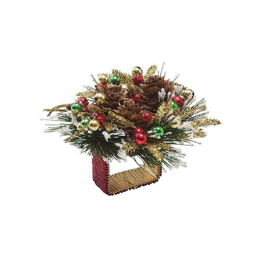 Winter Wreath Napkin Ring in Red - Green & Gold - Set of 4 by Kim Seybert 