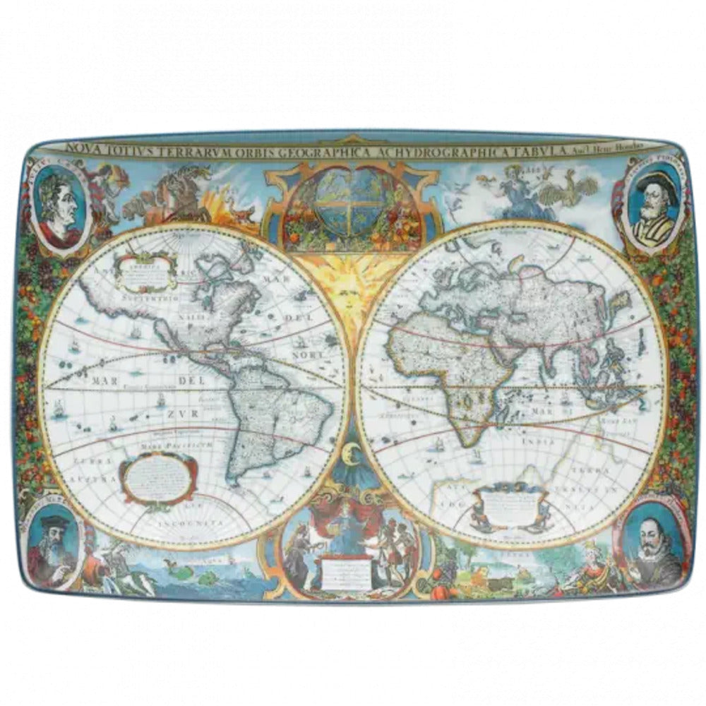 World Map Hondius Rectangular Tray by Mottahedeh Additional Image -1