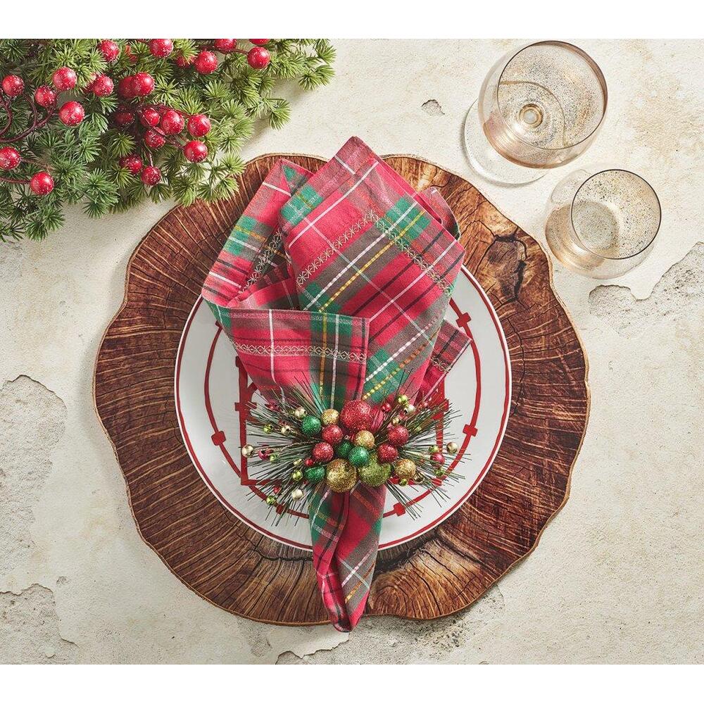 Xmas Plaid Napkin in Red - Green & Gold - Set of 4 by Kim Seybert 1