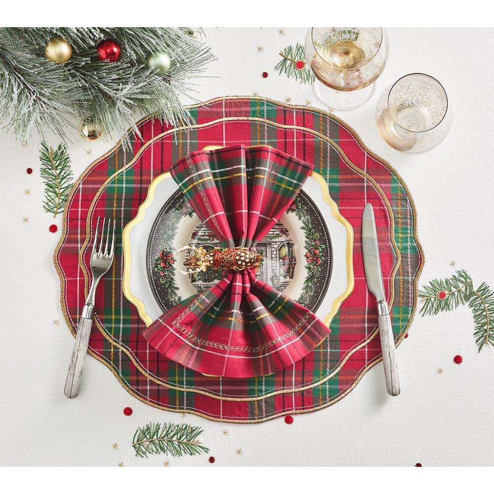 Xmas Plaid Napkin in Red - Green & Gold - Set of 4 by Kim Seybert 2