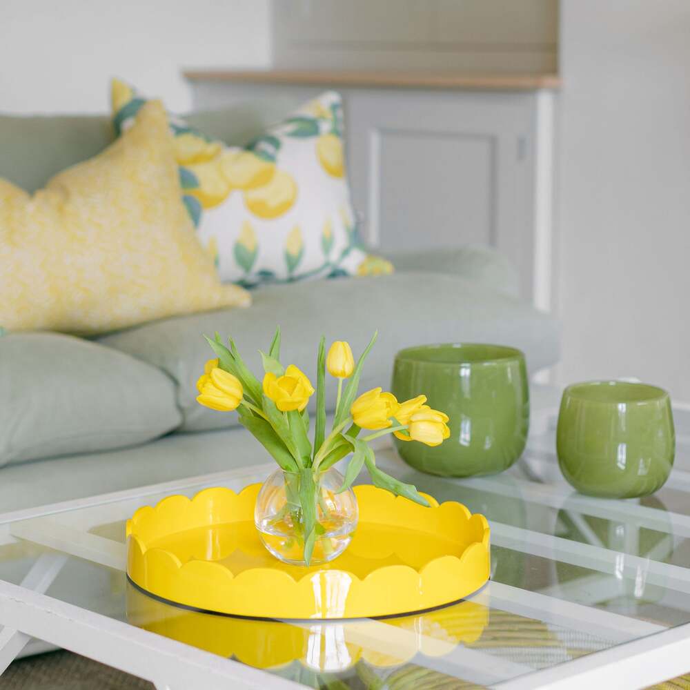 Yellow Round Medium Lacquered Scallop Tray 16"x16" by Addison Ross Additional Image-2