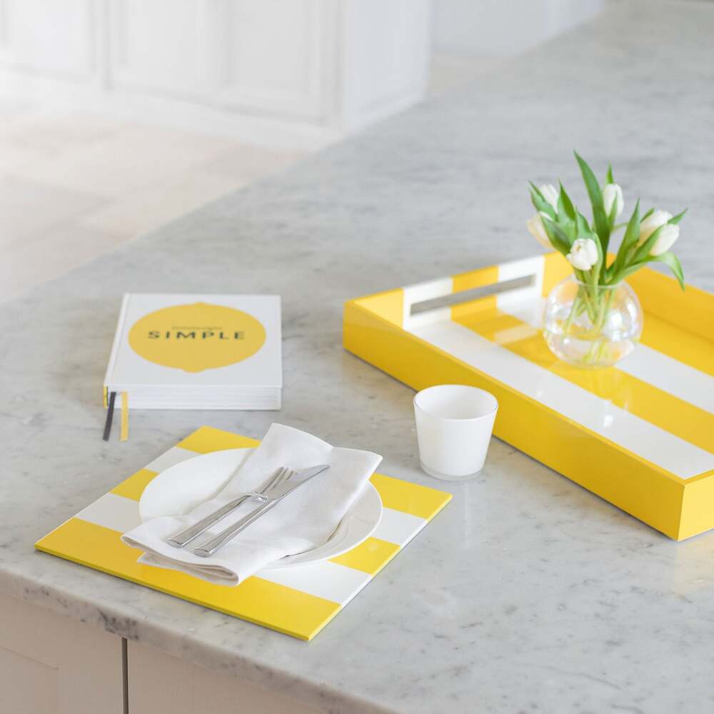 Yellow & White Lacquer Placemats - Set of 4 12"x12" by Addison Ross Additional Image-2