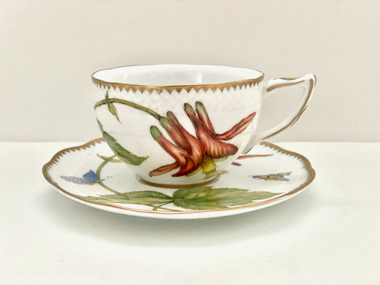 ZE64 - Red Columbine Flower Cup & Saucer by Anna Weatherley