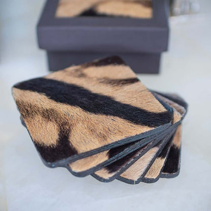 Zebra Hide Coasters with Tie set of 6 by Ngala Trading Company Additional Image - 3
