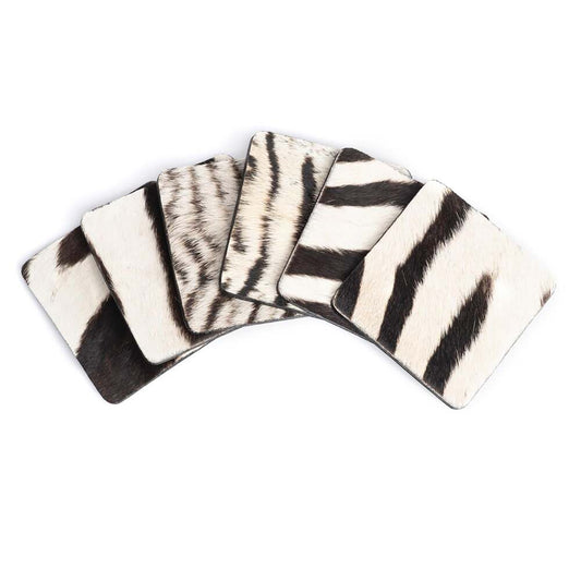 Zebra Hide Coasters with Tie set of 6 by Ngala Trading Company