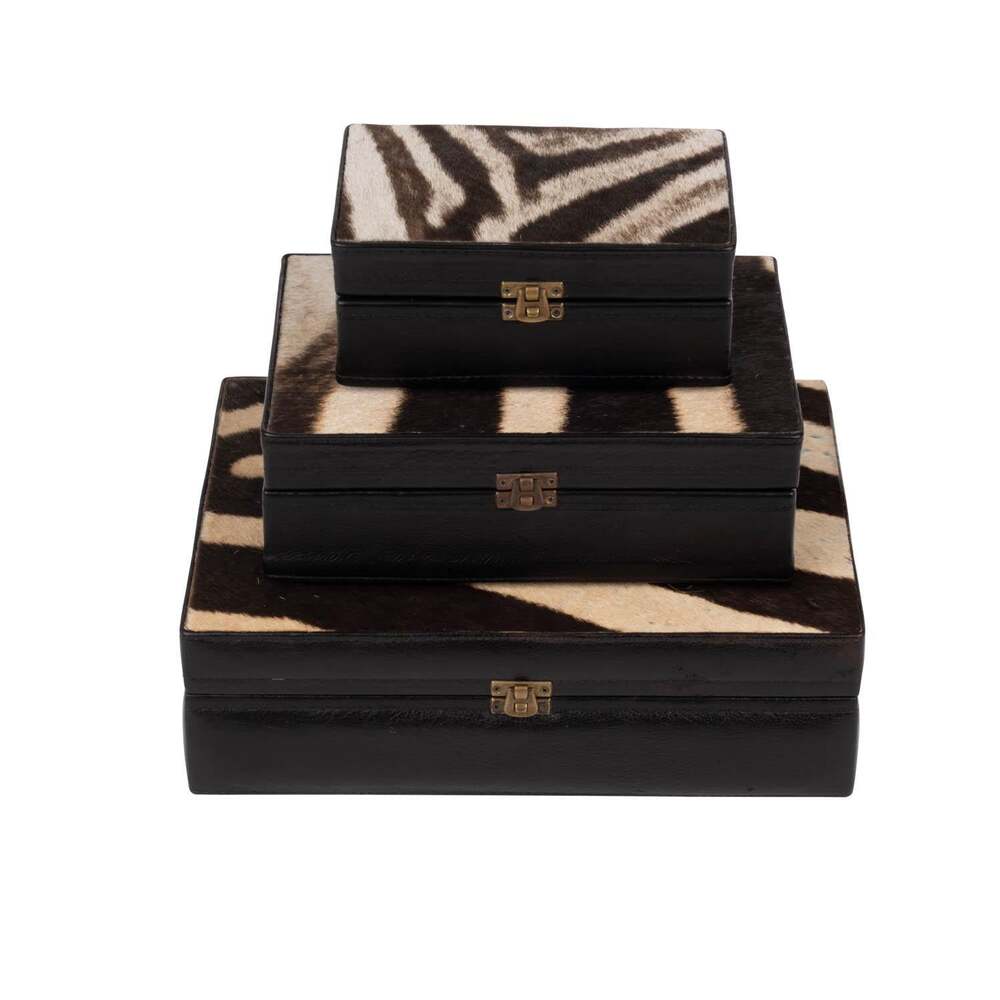 Zebra Hide & Leather Box by Ngala Trading Company