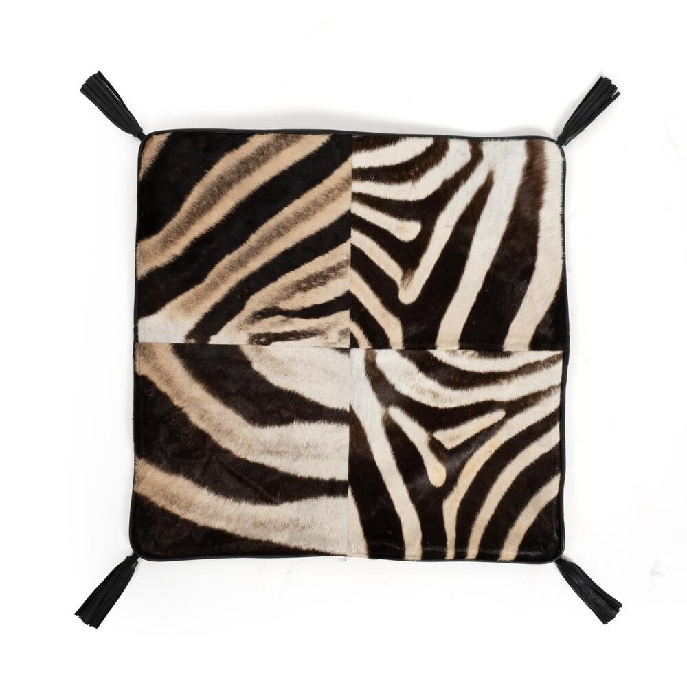 Zebra Hide Quarter Panel Pillow with Leather Trim by Ngala Trading Company Additional Image - 1