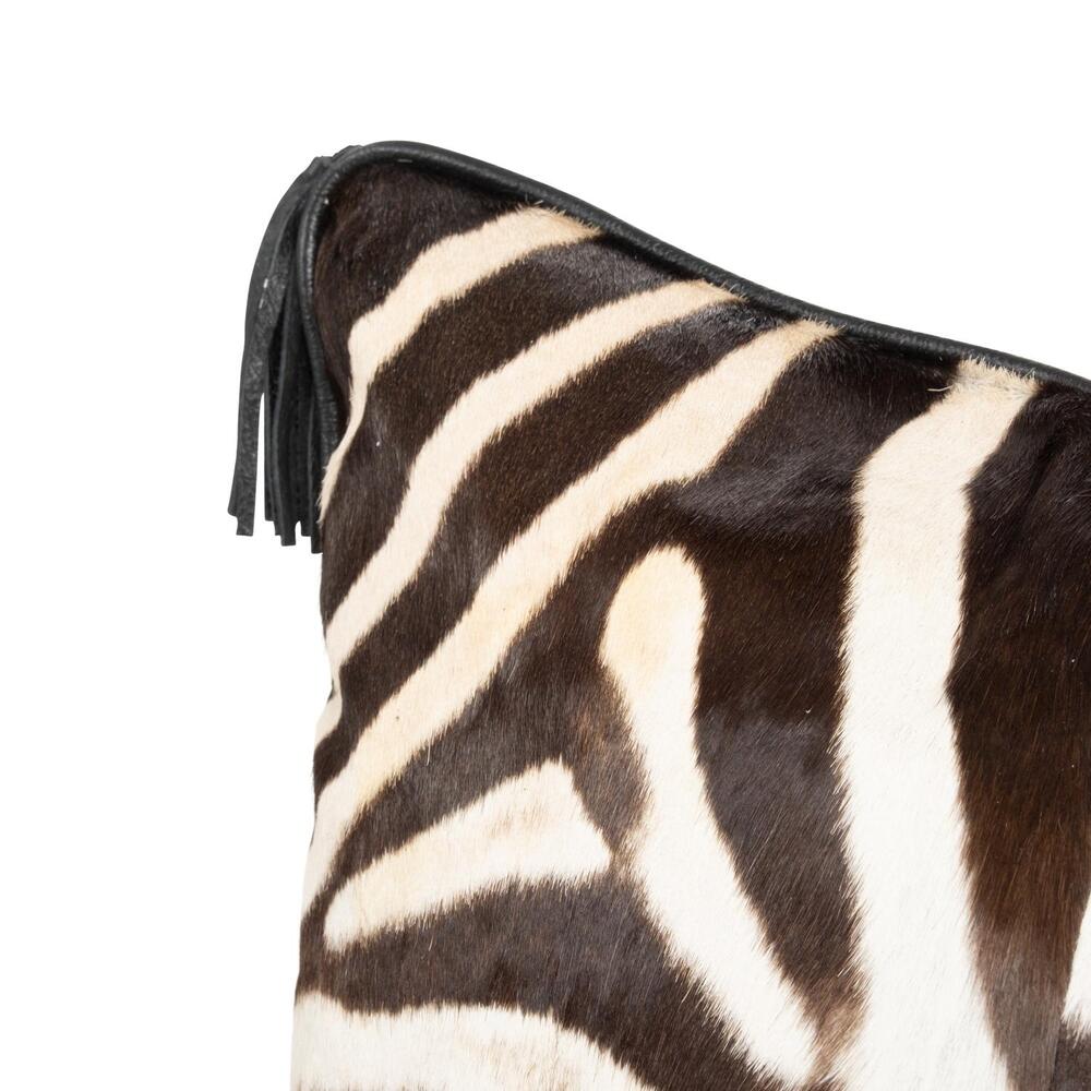Zebra Hide Quarter Panel Pillow with Leather Trim by Ngala Trading Company Additional Image - 3