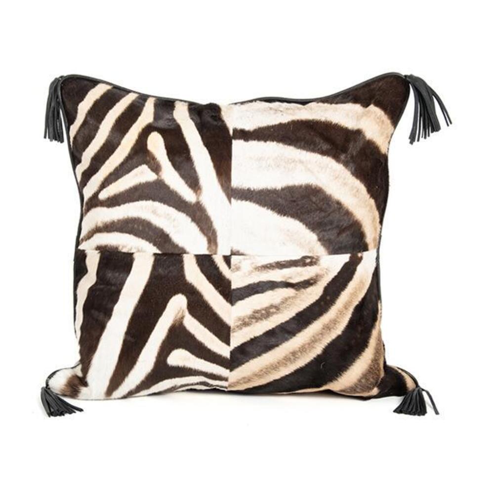 Zebra Hide Quarter Panel Pillow with Leather Trim by Ngala Trading Company