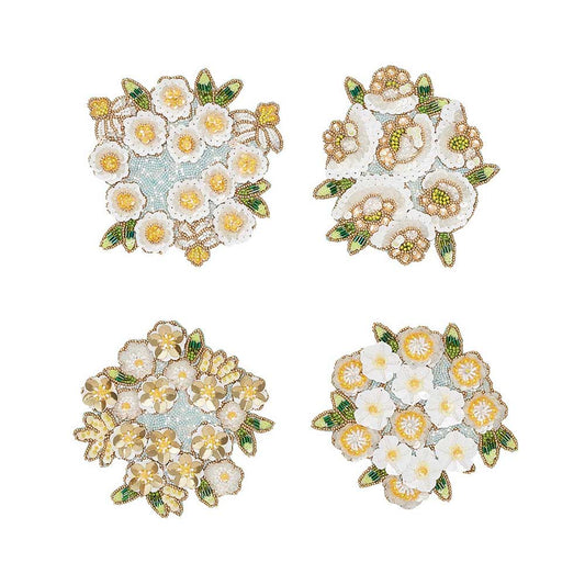 Gardenia Drink Coasters in Sky, White & Yellow, Set of 4 in a Gift Bag by Kim Seybert