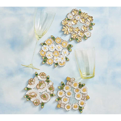 Gardenia Drink Coasters in Sky, White & Yellow, Set of 4 in a Gift Bag by Kim Seybert Additional Image - 1