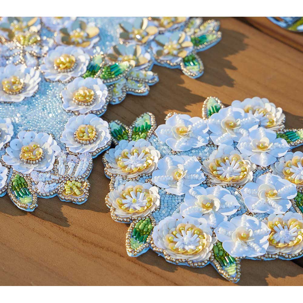 Gardenia Drink Coasters in Sky, White & Yellow, Set of 4 in a Gift Bag by Kim Seybert Additional Image - 2
