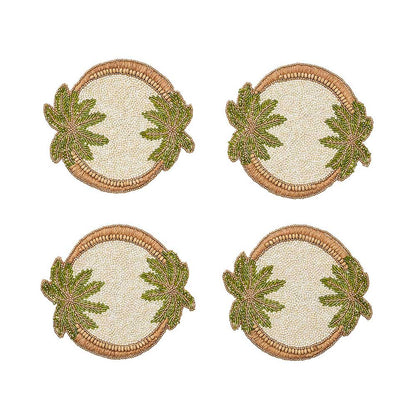 Oasis Coasters in Ivory, Green & Gold, Set of 4 in a Gift Bag by Kim Seybert