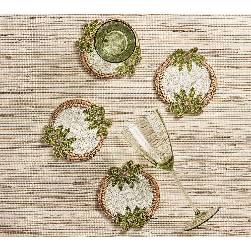 Oasis Coasters in Ivory, Green & Gold, Set of 4 in a Gift Bag by Kim Seybert Additional Image - 1