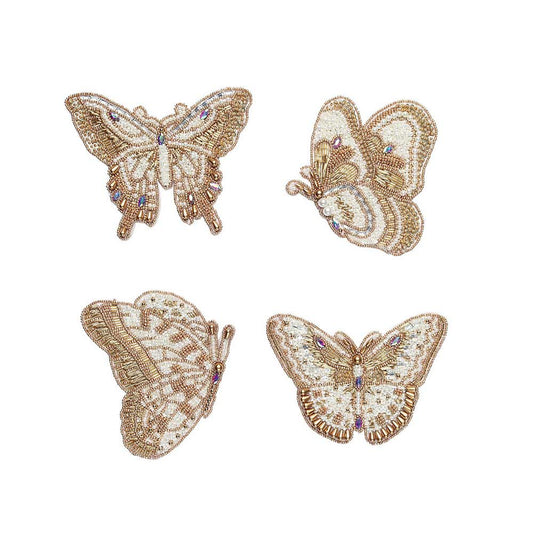 Papillon Coasters in Ivory & Gold, Set of 4 in Gift Bag by Kim Seybert