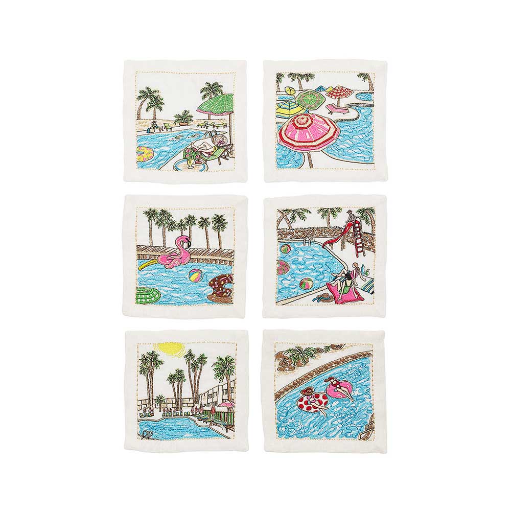 Pool Day Cocktail Napkins in White & Multi, Set of 6 in Gift Box by Kim Seybert Additional Image - 2