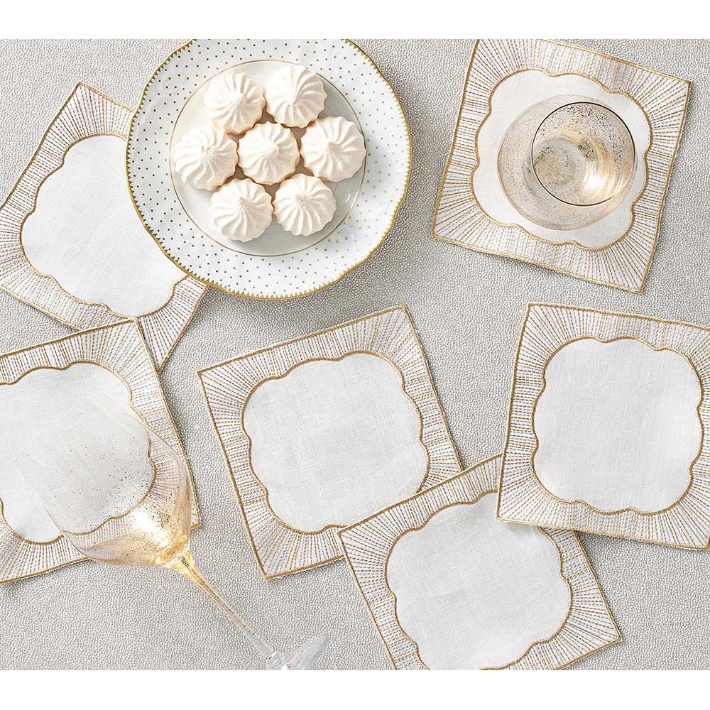 Frame Cocktail Napkins in White, Gold & Silver, Set of 6 in a Gift Box by Kim Seybert Additional Image - 1