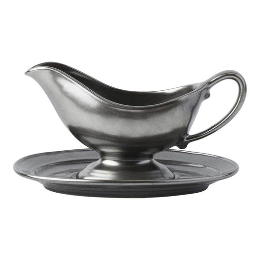 Pewter Stoneware Sauce Boat and Stand by Juliska