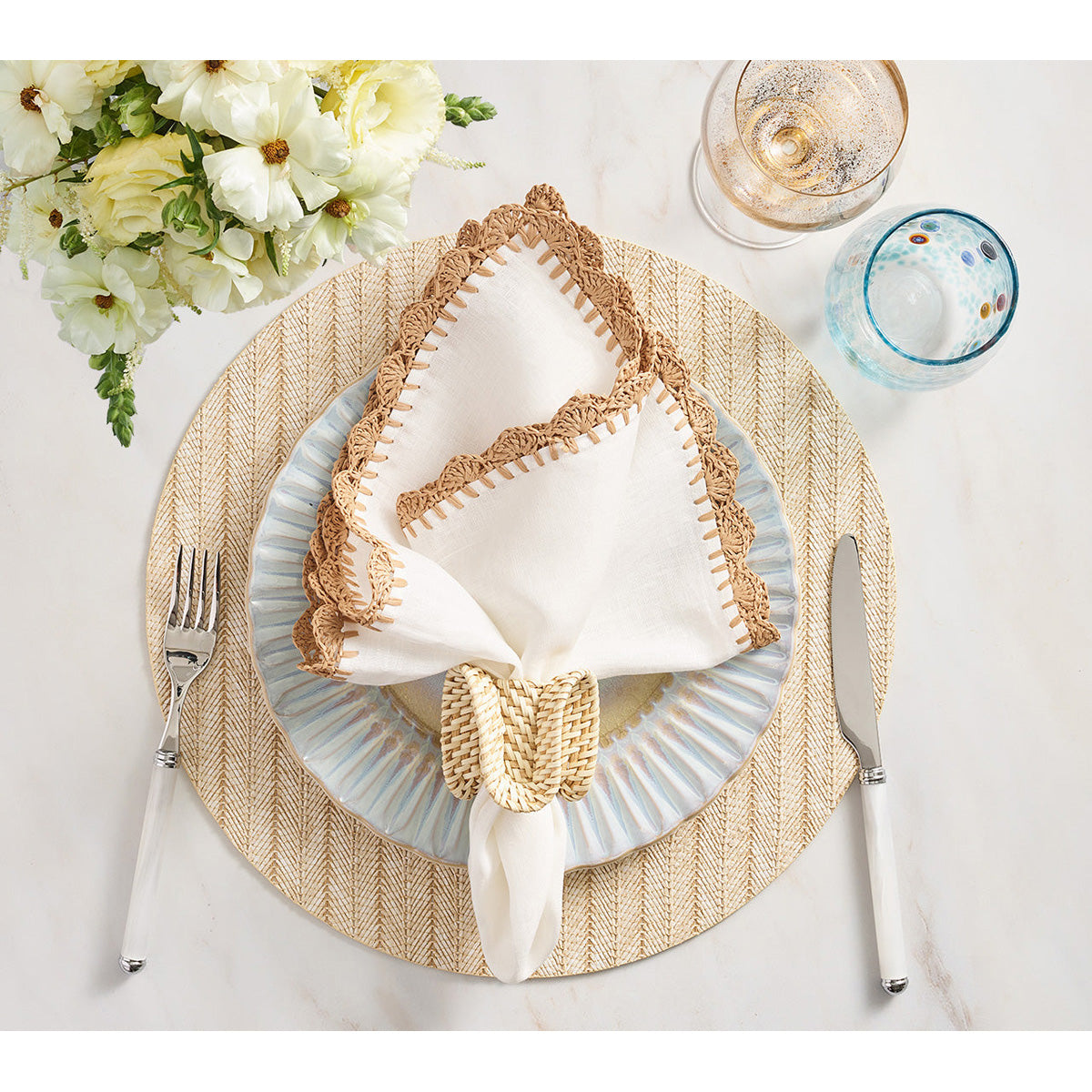 Shell Edge Napkin in White & Natural - Set of 4 by Kim Seybert Additional Image-2