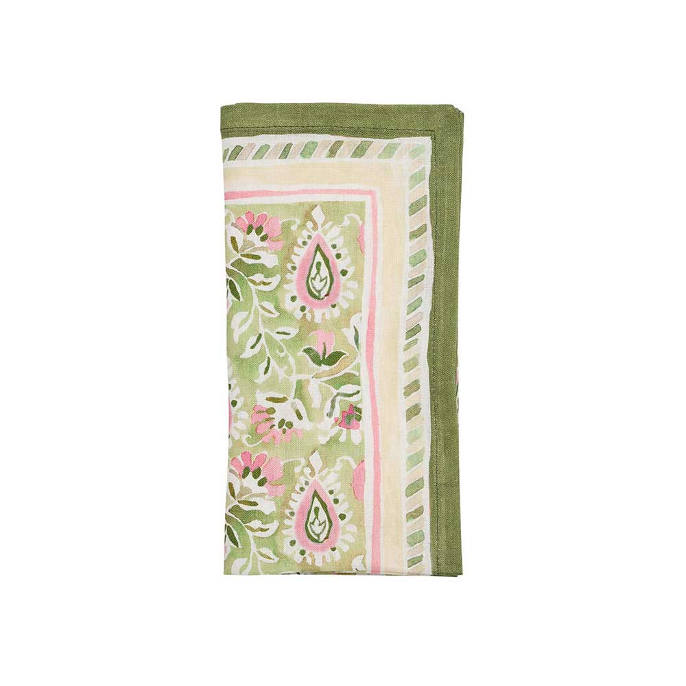 Mira Napkin in Green & Pink, Set of 4 by Kim Seybert