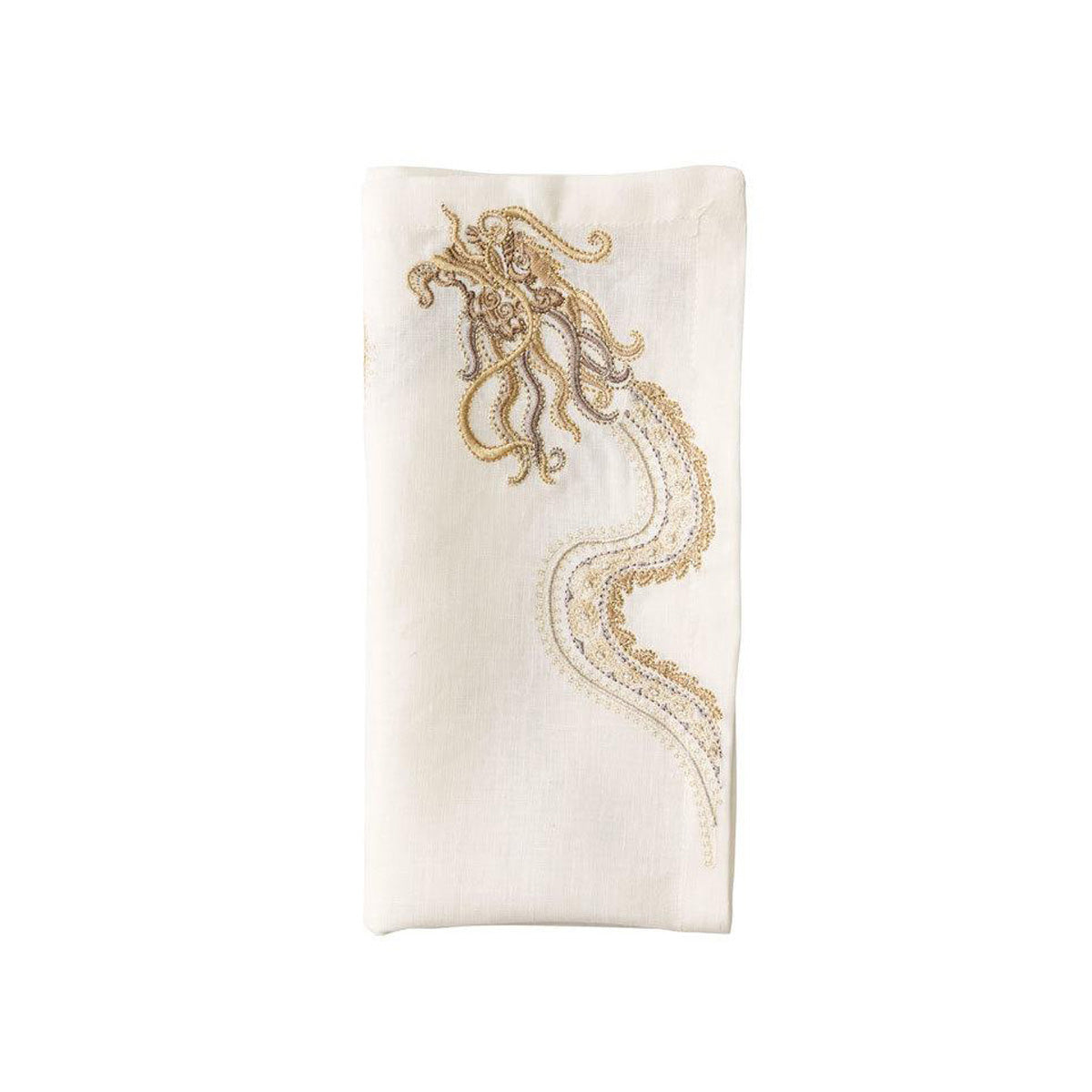 Imperial Dragon Napkin in White, Gold & Silver - Set of 4 by Kim Seybert