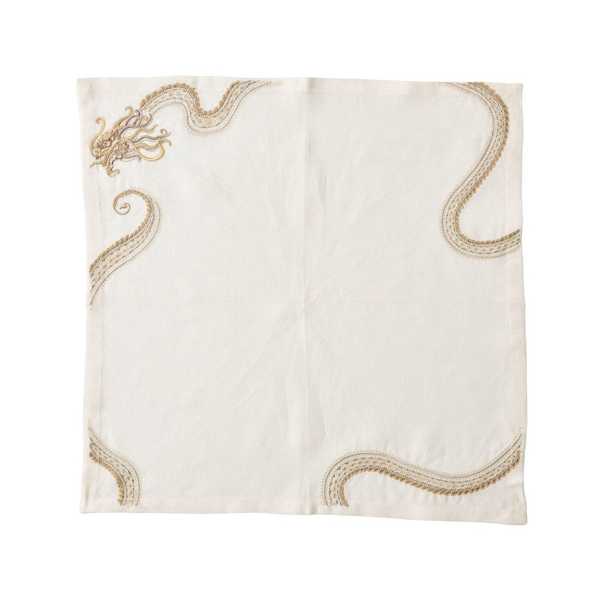 Imperial Dragon Napkin in White, Gold & Silver - Set of 4 by Kim Seybert Additional Image-2