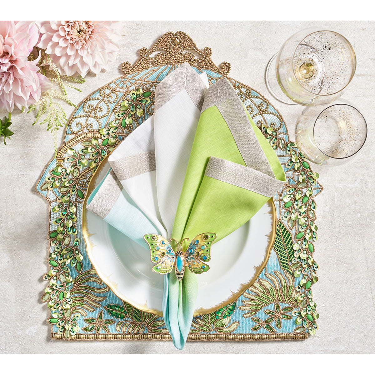 Arbor Napkin Ring in Blue & Green - Set of 4 in a Gift Box by Kim Seybert Additional Image-1