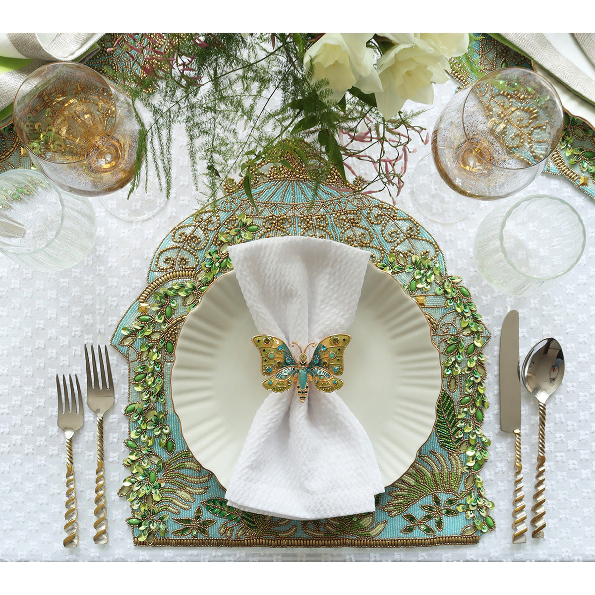 Arbor Napkin Ring in Blue & Green - Set of 4 in a Gift Box by Kim Seybert Additional Image-2