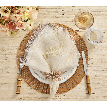 Shell Fringe Napkin Ring in Ivory & Brown - Set of 4 by Kim Seybert Additional Image-1