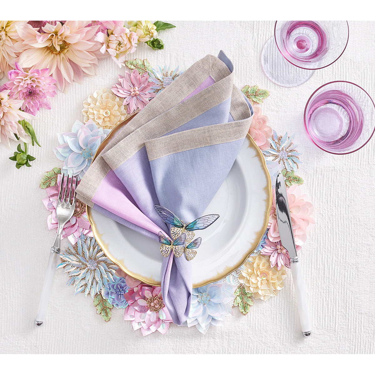 Flutter Napkin Ring in Lilac & Periwinkle - Set of 4 in a Gift Box by Kim Seybert Additional Image-1