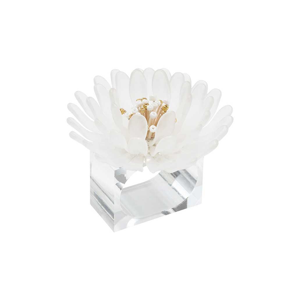 Cosmos Napkin Ring in White & Gold, Set of 4 in a Gift Box by Kim Seybert