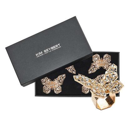 Papillon Napkin Ring in Gold & Crystal, Set of 4 in a Gift Box by Kim Seybert Additional Image - 3