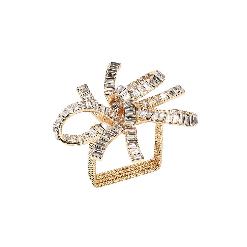 Jeweled Bow Napkin Ring in Gold & Crystal, Set of 4 in a Gift Box by Kim Seybert