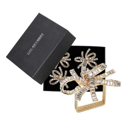 Jeweled Bow Napkin Ring in Gold & Crystal, Set of 4 in a Gift Box by Kim Seybert Additional Image - 4