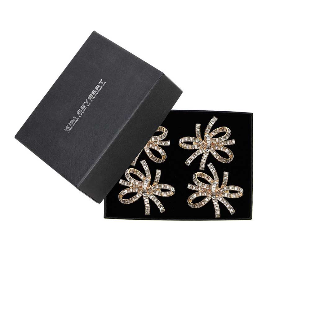 Jeweled Bow Napkin Ring in Gold & Crystal, Set of 4 in a Gift Box by Kim Seybert Additional Image - 5