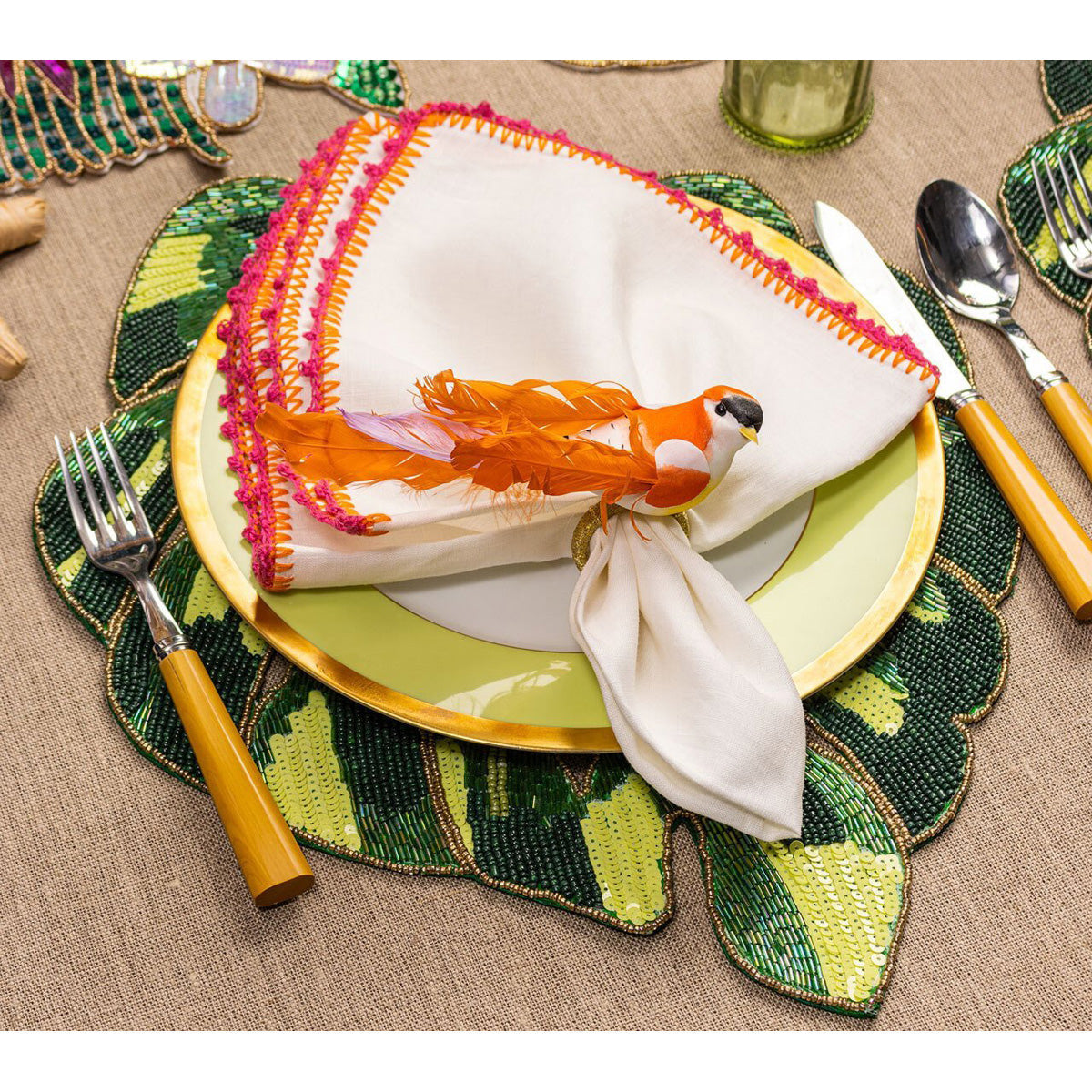 Belize Placemat in Green - Set of 2 by Kim Seybert Additional Image-4