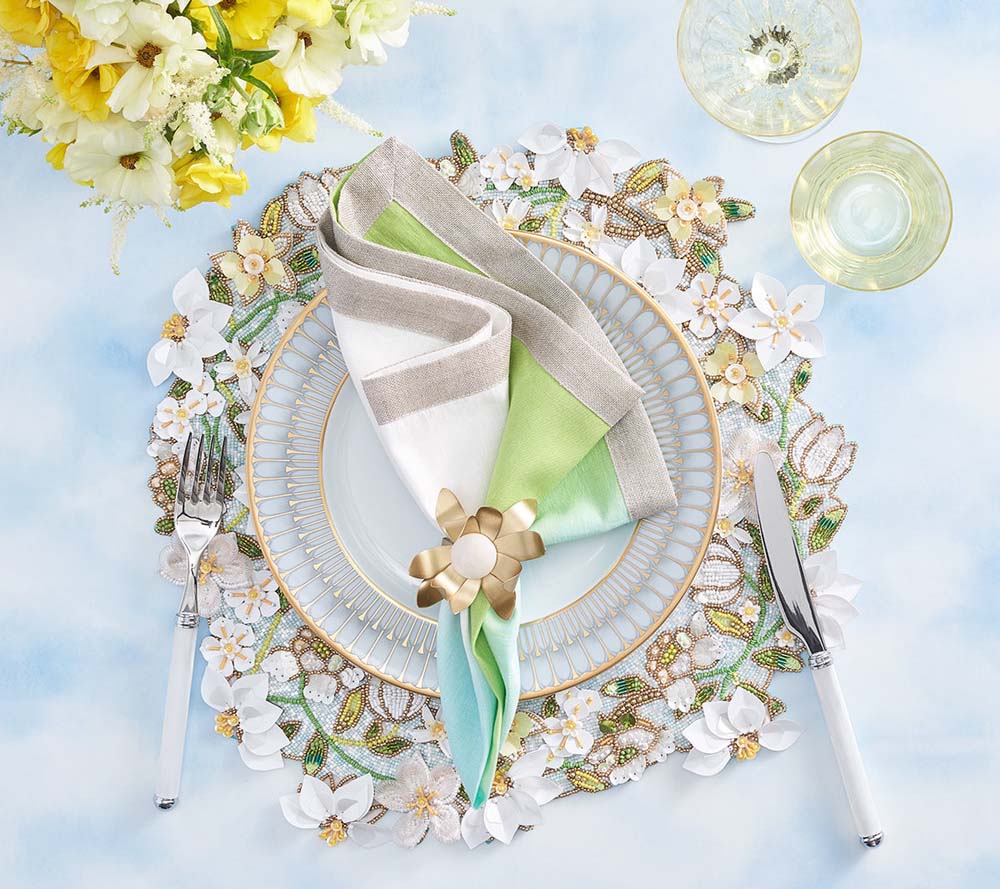 Gardenia Placemat in Sky, White & Yellow - Set of 2 by Kim Seybert Additional Image-1
