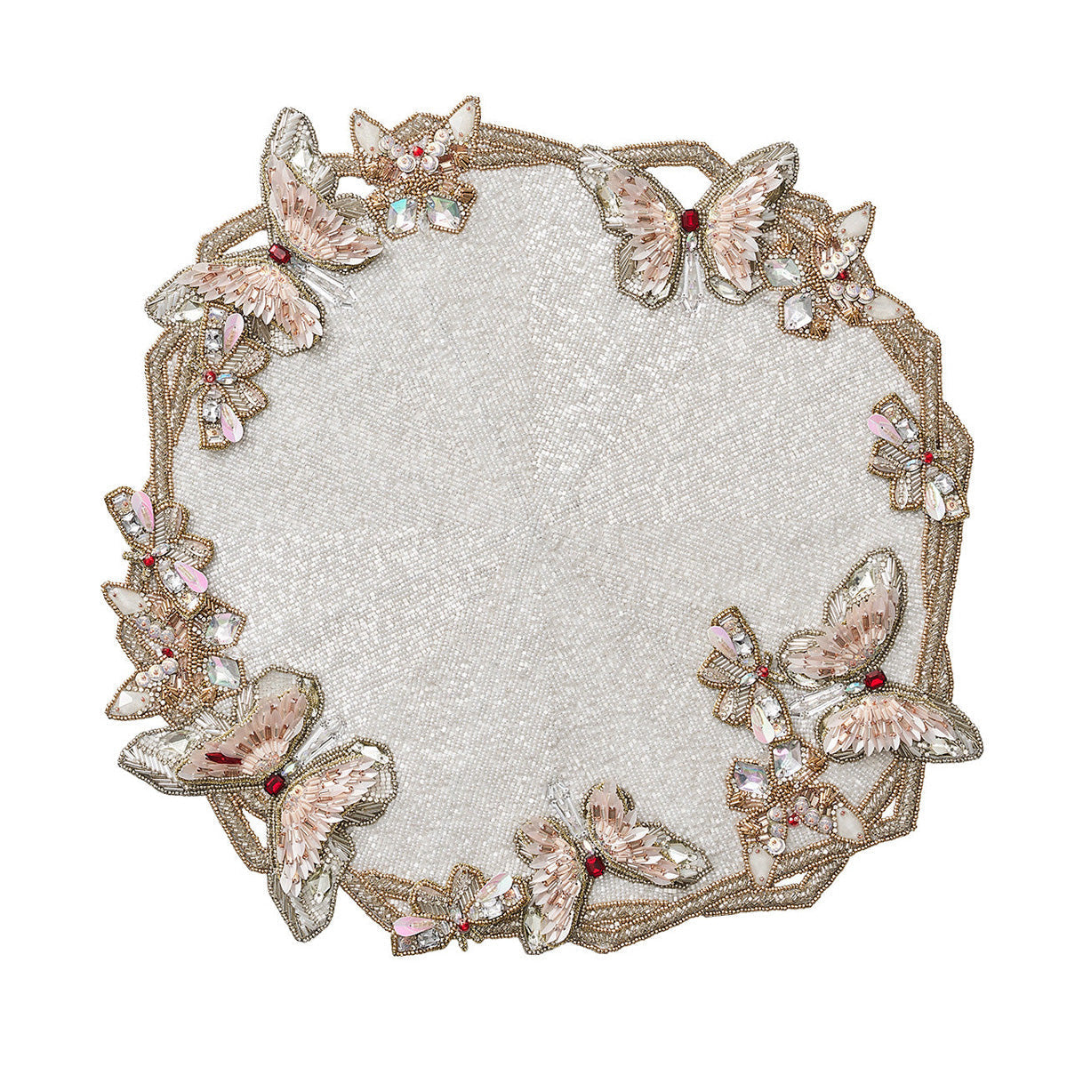 Diamant Butterflies Placemat in White & Blush - Set of 2 in a Gift Box by Kim Seybert