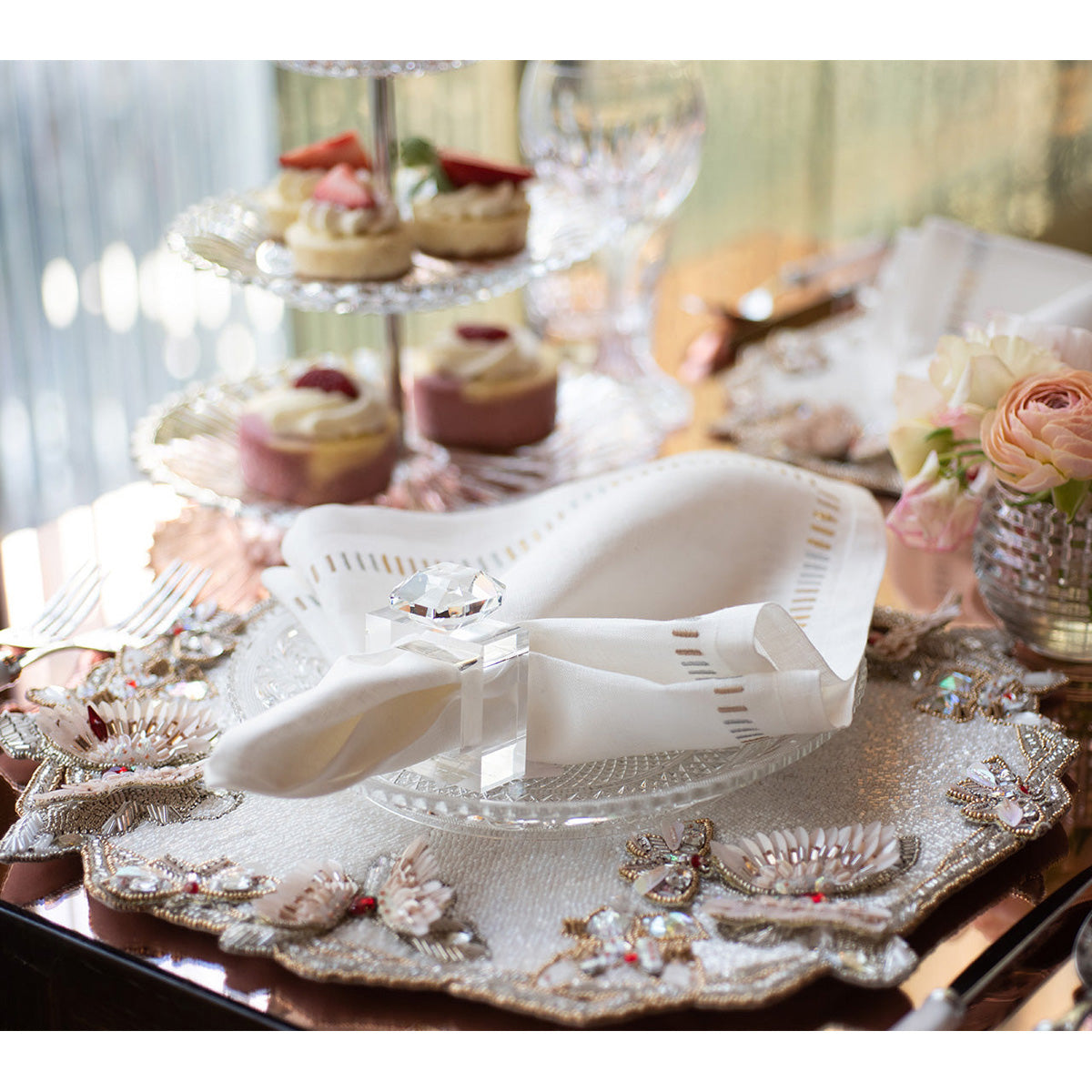 Diamant Butterflies Placemat in White & Blush - Set of 2 in a Gift Box by Kim Seybert Additional Image-2