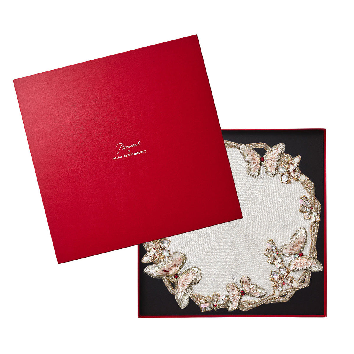 Diamant Butterflies Placemat in White & Blush - Set of 2 in a Gift Box by Kim Seybert Additional Image-5