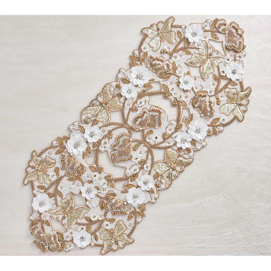 Papillon Runner in Ivory & Gold by Kim Seybert Additional Image - 1